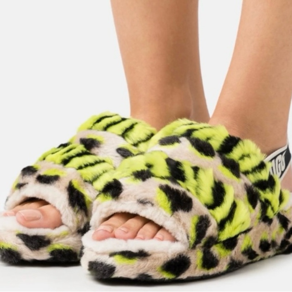 UGG Fluffy Leopard Print Slippers